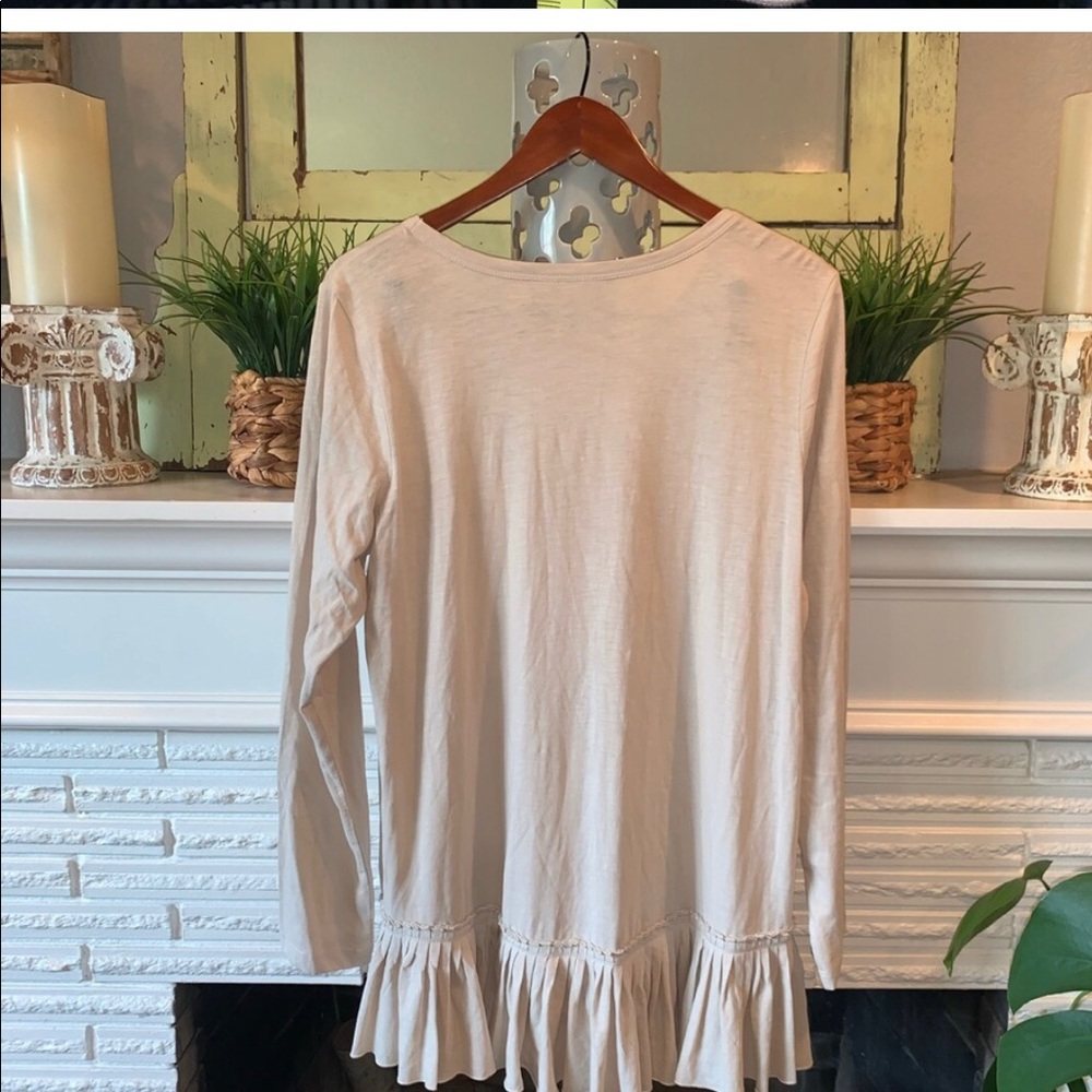 LOGO Cotton Long Sleeve Top Pleated Hem Size Large